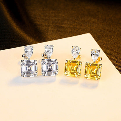 Yellow Square Zircon Crystal 925 Sterling Silver Earrings