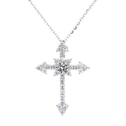 1CT VVS Lab Moissanite Diamond Sterling Silver Cross Necklace