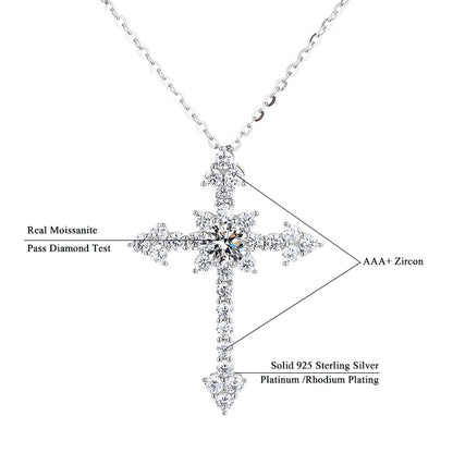 1CT VVS Lab Moissanite Diamond Sterling Silver Cross Necklace