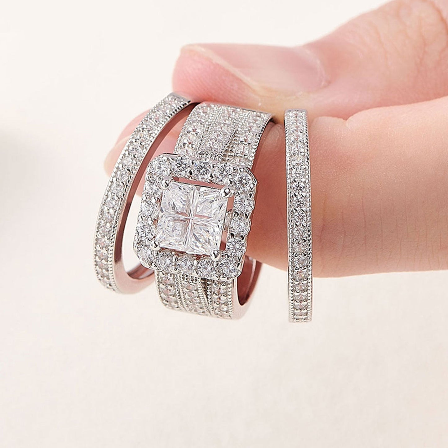 3 Pieces Engagement Rings Set