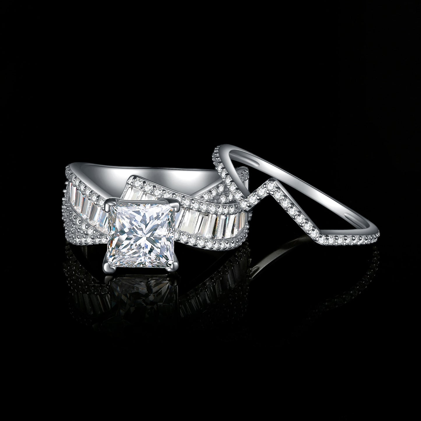 TrophyWife Collection | 2Pcs Silver 3.4ct Simulated Diamond Bridal Sets 2