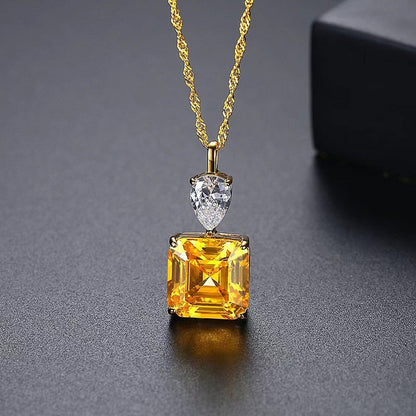 Yellow Square Zircon Crystal 925 Sterling Silver Earrings