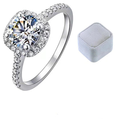Square Lab Diamond D Color 1, 3CT Silver Engagement Ring