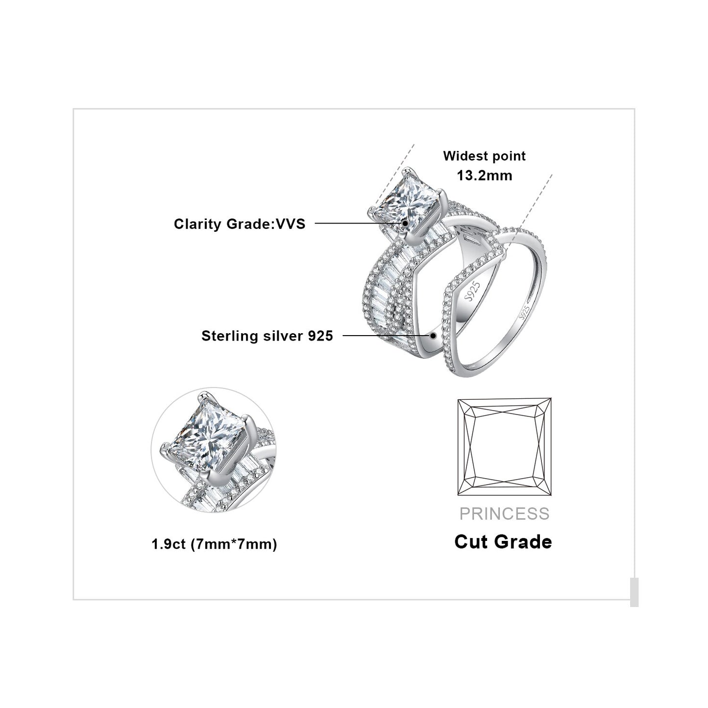 TrophyWife Collection | 2Pcs Silver 3.4ct Simulated Diamond Bridal Sets