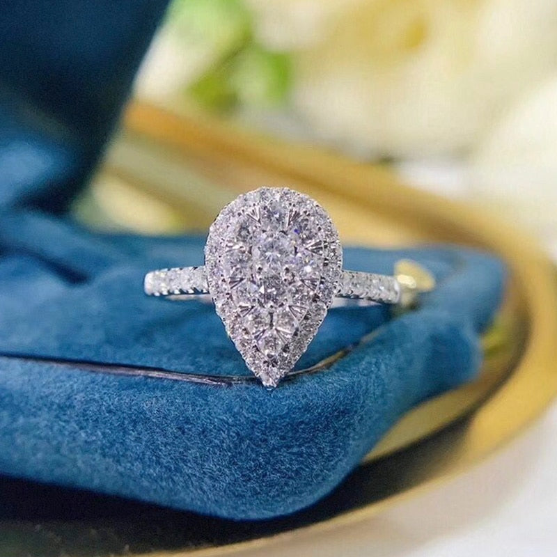 Luxurious Pear Shaped Silver Engagement Ring