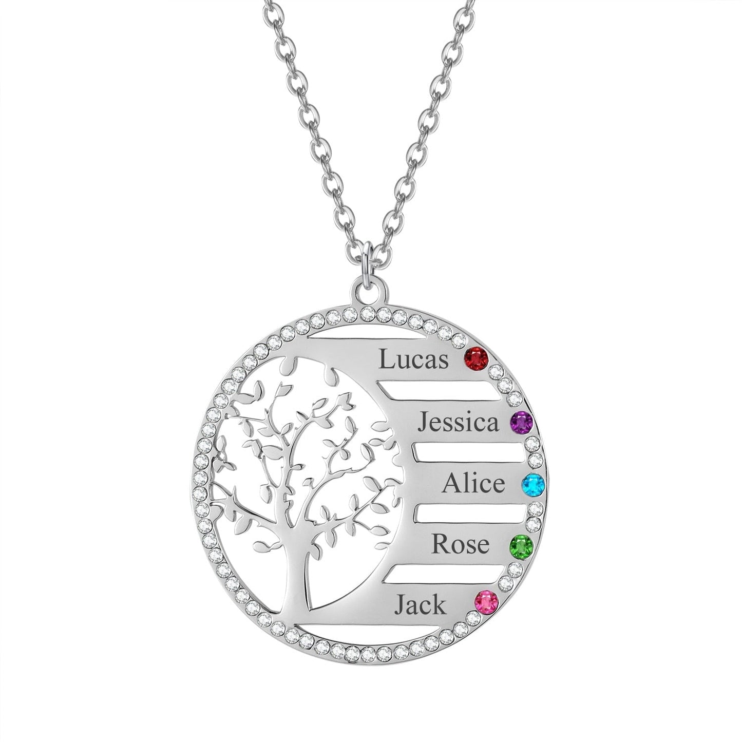 Custom Crystal Birthstone Family Tree Name Necklace
