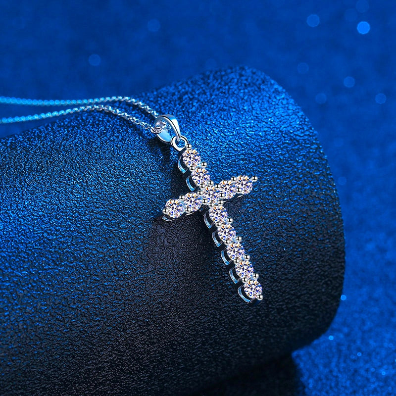 Lab-Grown Diamond Silver Sterling Cross Pendant Necklace