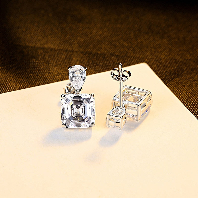 Yellow Square Zircon Crystal 925 Sterling Silver Earrings