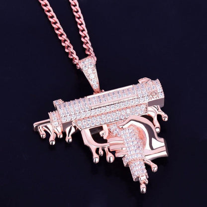 Gun Shape Pendant Necklace - Iced Out Kings