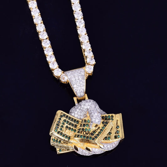 Iced Out Hand with Money Pendant Necklace