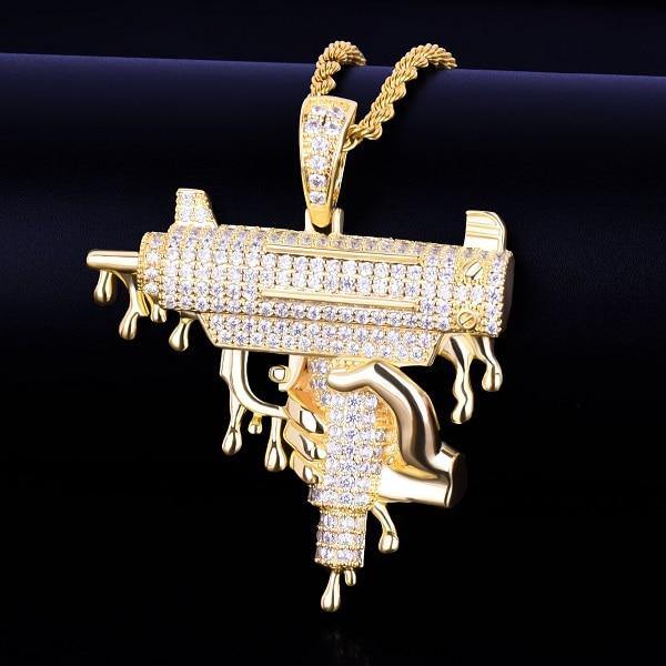 Gun Shape Pendant Necklace - Iced Out Kings