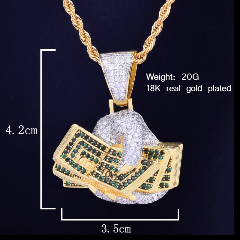 Iced Out Hand with Money Pendant Necklace