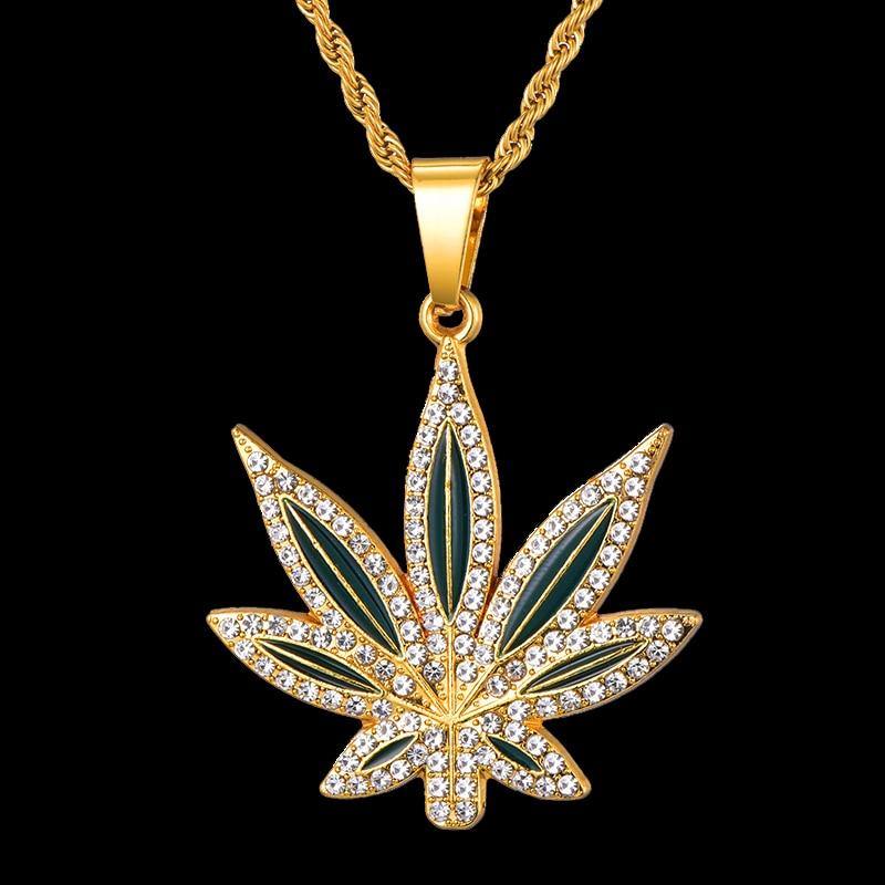 Weed Leaf Pendant Necklace - Iced Out Kings
