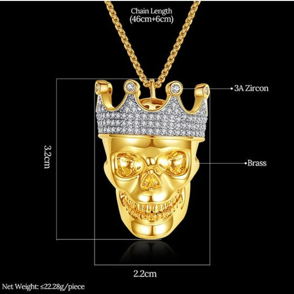 King Skull Iced Out Pendant Golden & Silver Necklace