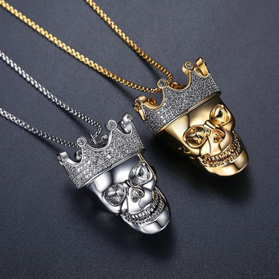 King Skull Iced Out Pendant Golden & Silver Necklace
