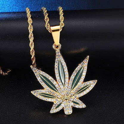 Weed Leaf Pendant Necklace - Iced Out Kings