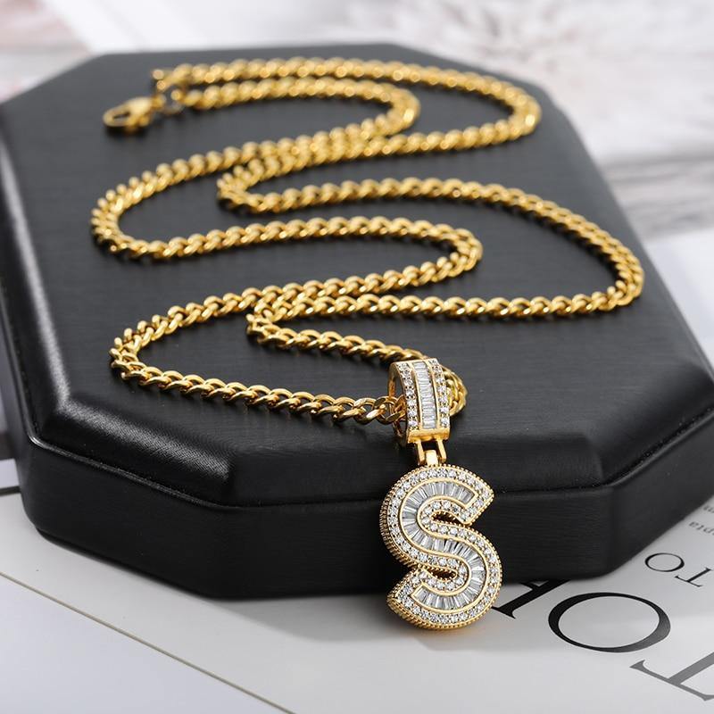 Iced Out Letter Pendant Necklace - Iced Out Kings