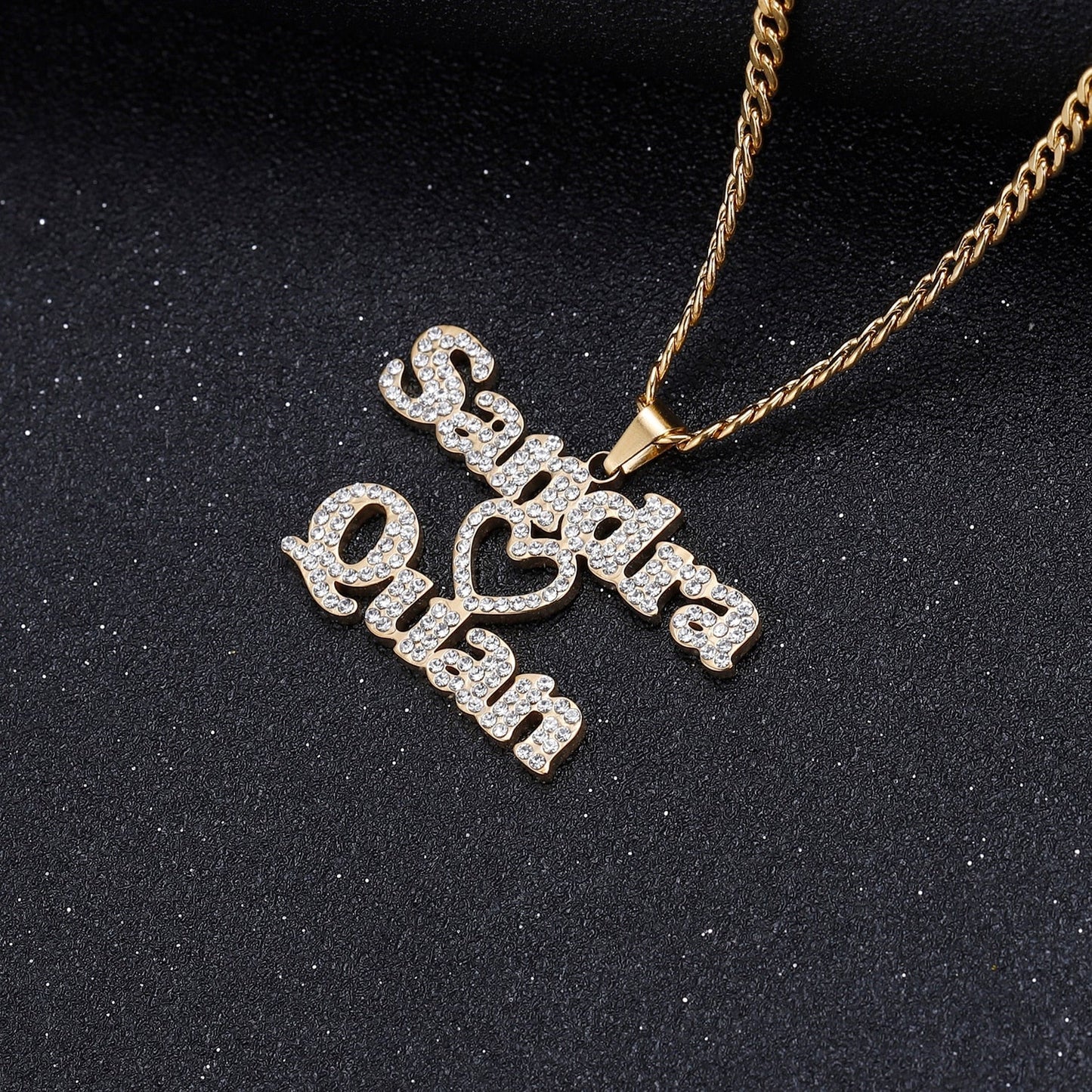 Custom Double Name Iced Out Heart