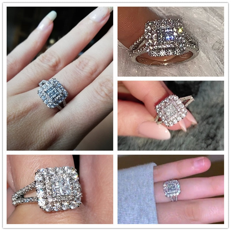 Princess Cut & Split Shank Silver Engagement Ring