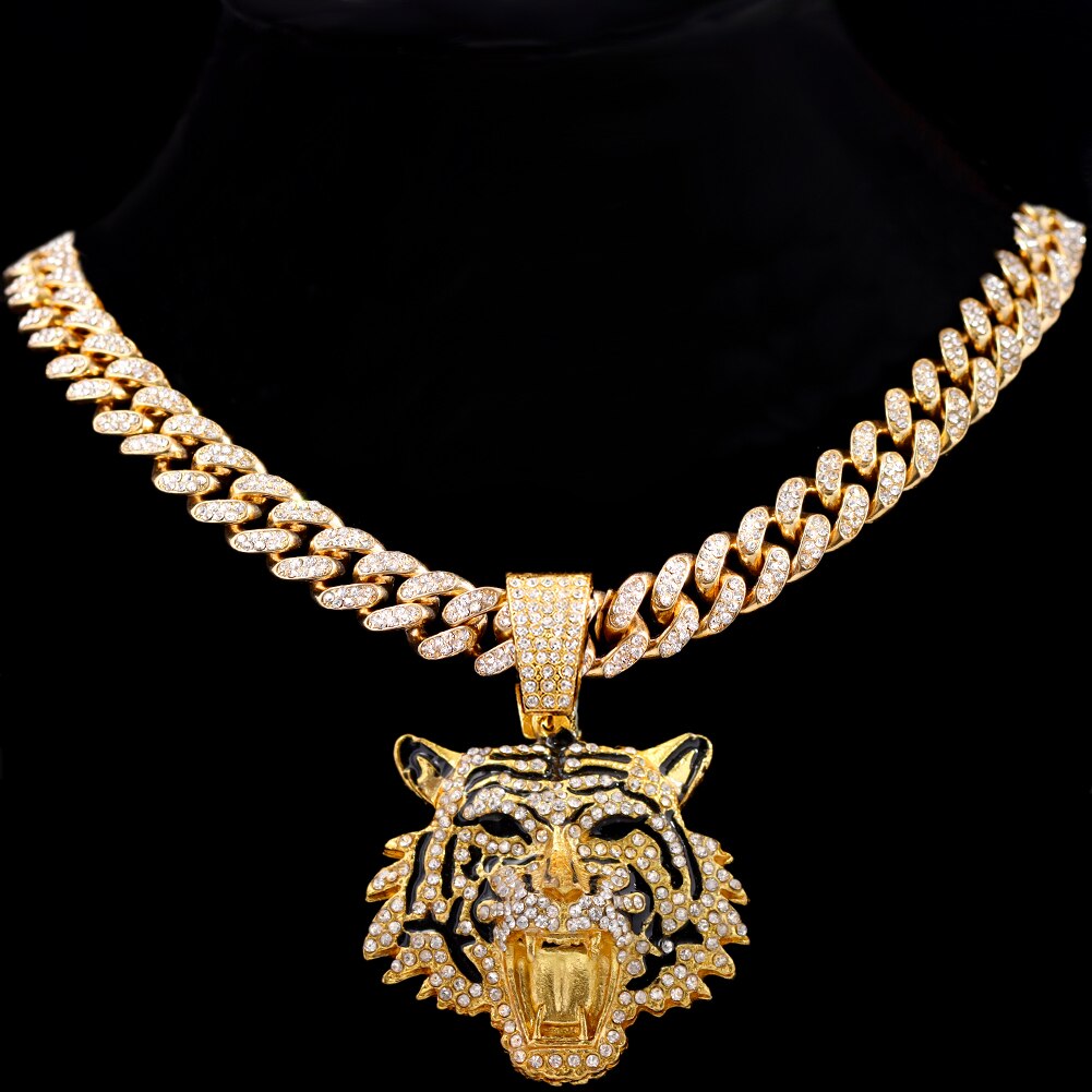 Tiger Iced Out Cuban Pendant Necklace
