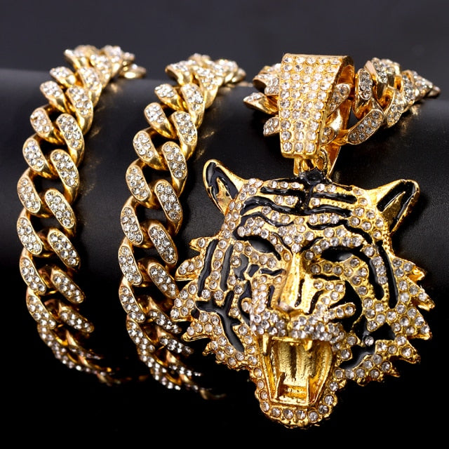 Tiger Iced Out Cuban Pendant Necklace
