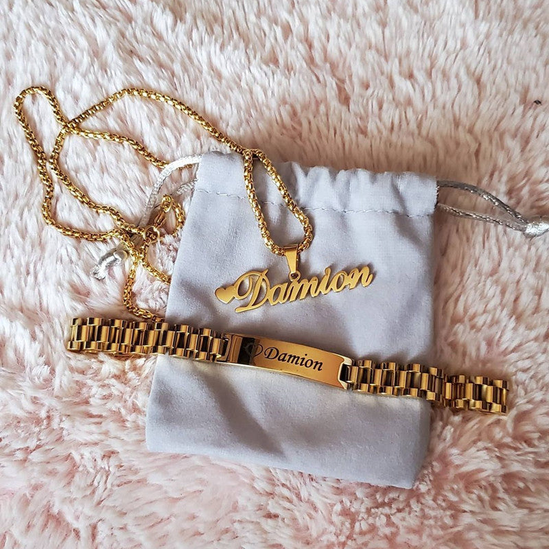 Unisex Custom Name Necklace & Bracelet Set