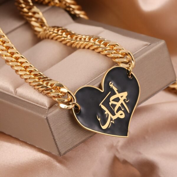 Custom Arabic Enamel Heart Name Necklace - Image 3