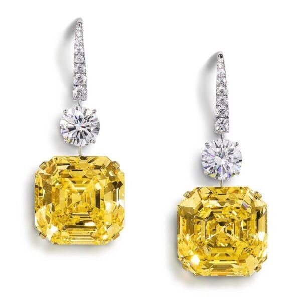 Asscher Cut 925 Sterling Silver Citrine High-Carbon Drop Dangle Earrings - Image 6