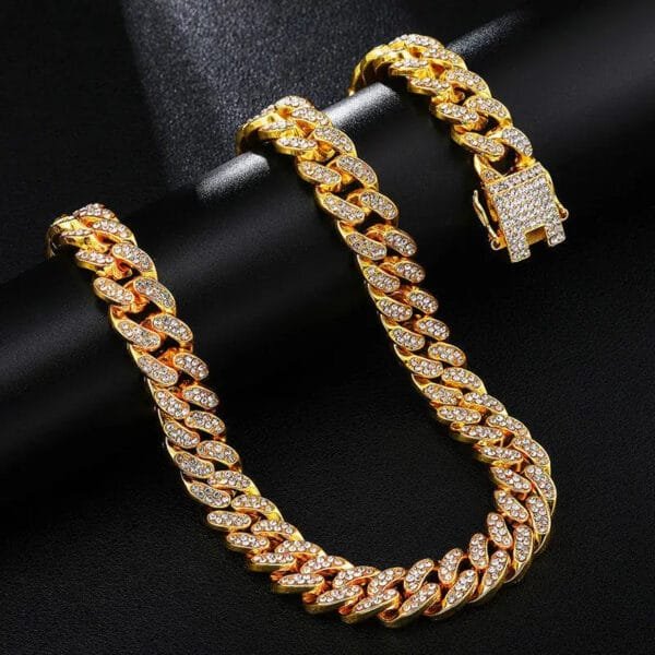 Iced Out Watch, Cuban Chain & Link Bracelet Set - Image 4