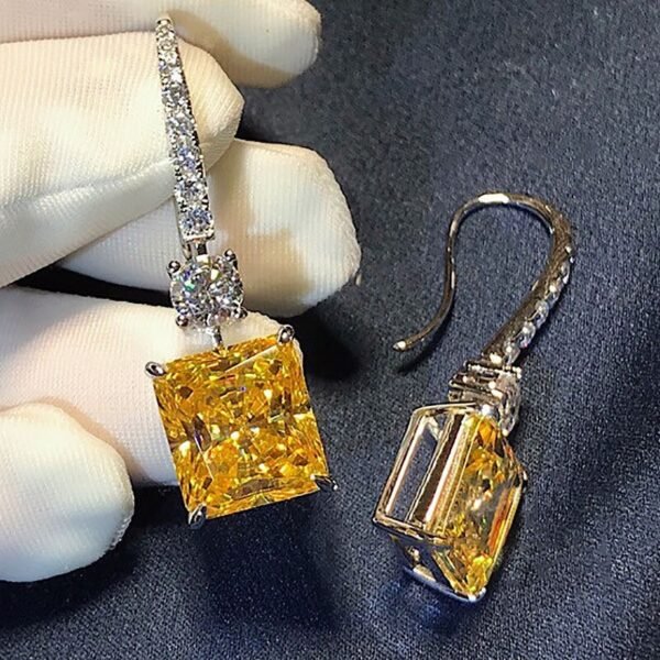 3CT Yellow Topaz Diamond & Zircon Dangle Earrings - Image 3