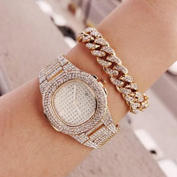 Iced Out Watch, Cuban Chain & Link Bracelet Set - Image 13