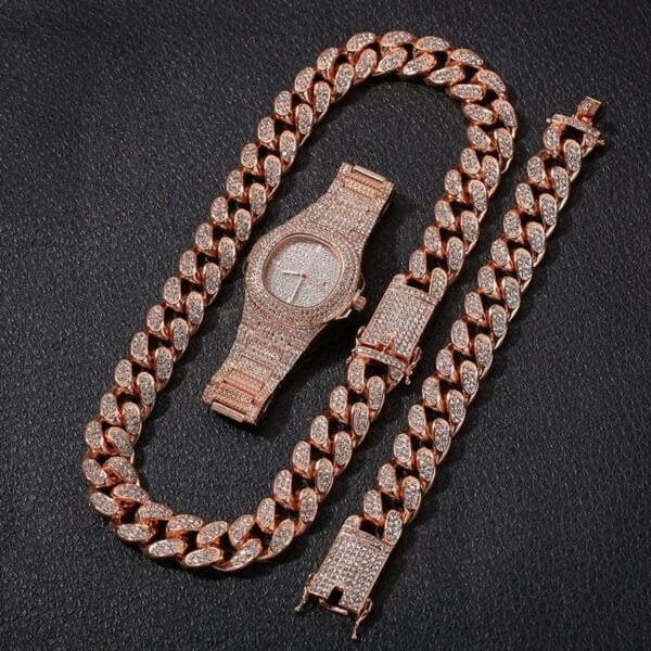 Iced Out Watch, Cuban Chain & Link Bracelet Set - Image 10