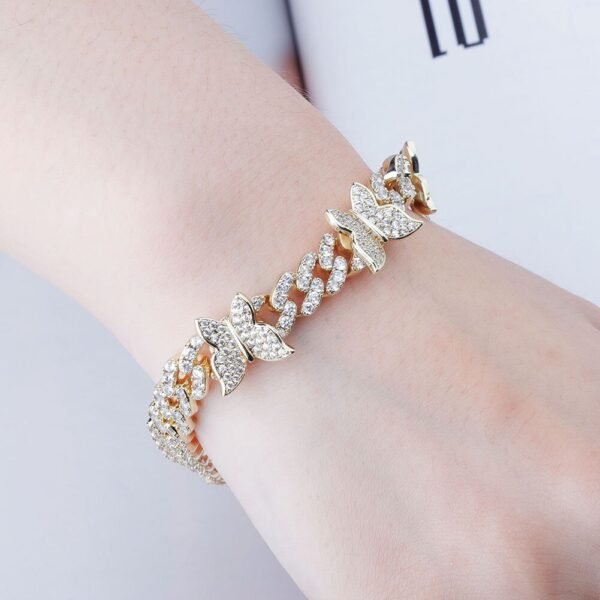 Butterfly Iced Out 8MM Cuban Chain Bracelet - Image 2