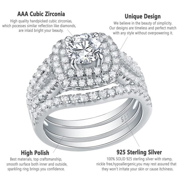 TrophyWife Collection | 3 Pieces Luxury Engagement Wedding Rings Set - Image 11