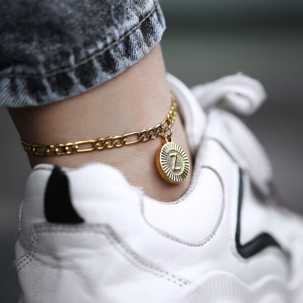 Round Initial Letter Pendant Anklet - Image 7