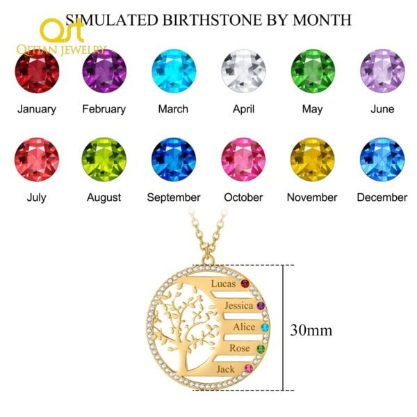 Custom Crystal Birthstone Family Tree Name Necklace - Image 9