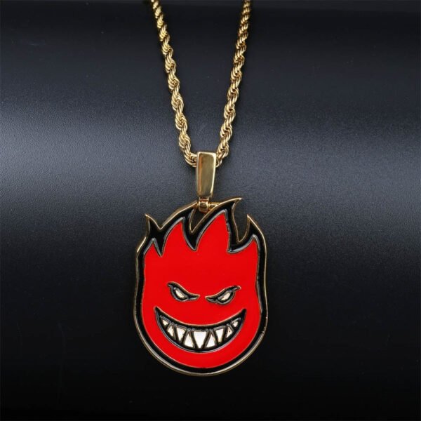 Iced Out 2 Sided Spitfire Pendant Necklace Chain - Image 2