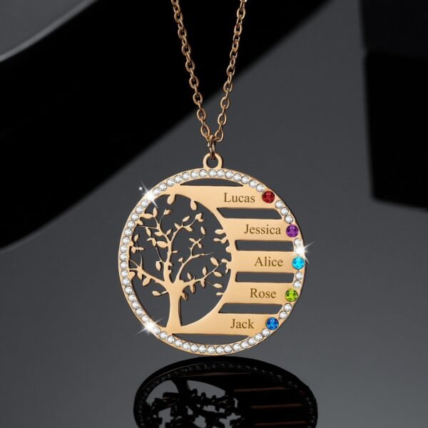 Custom Crystal Birthstone Family Tree Name Necklace - Image 5