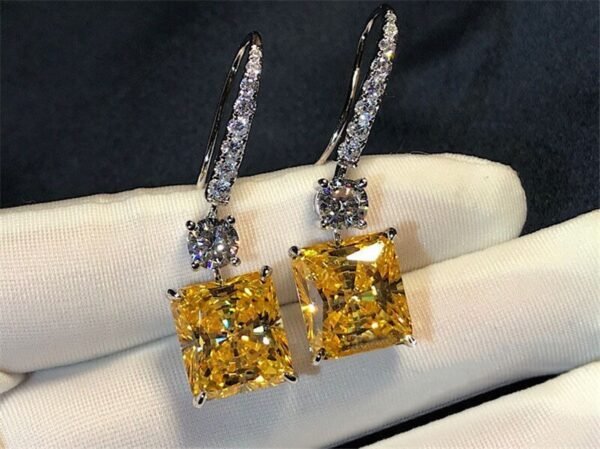 3CT Yellow Topaz Diamond & Zircon Dangle Earrings - Image 4