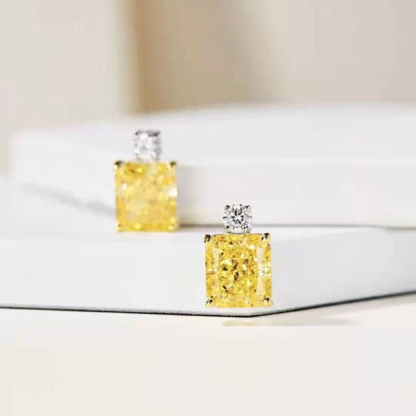 5 CT Yellow High Carbon Diamond 925 Sterling Silver Stud Earrings - Image 3