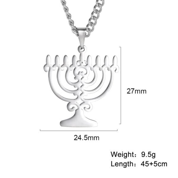 Jewish Menorah Star of David Necklace Stainless Steel - Image 10