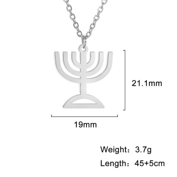 Jewish Menorah Star of David Necklace Stainless Steel - Image 9