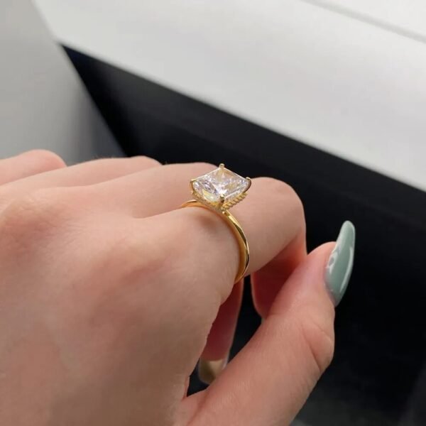 18K Gold Plated Radiant Cut Lab Diamond Engagement Ring - Image 3