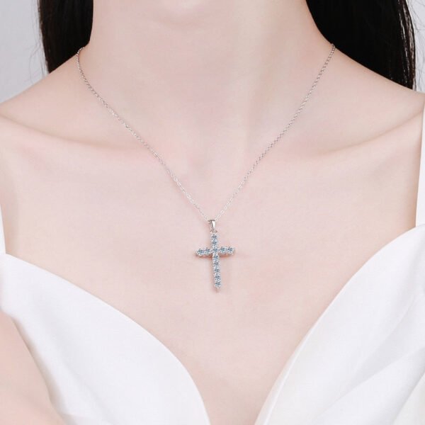 Lab-Grown Diamond Silver Sterling Cross Pendant Necklace - Image 9