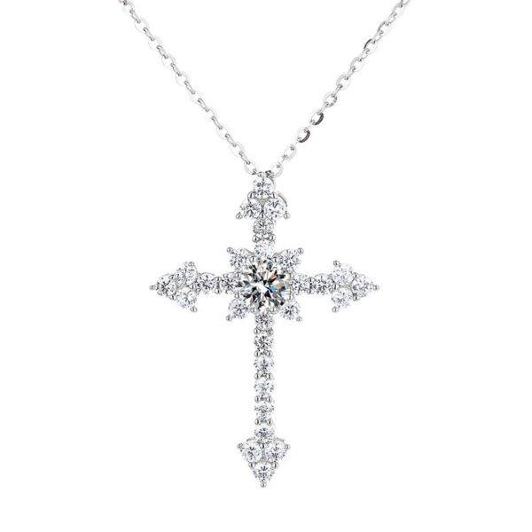 1CT VVS Lab Moissanite Diamond Sterling Silver Cross Necklace - Image 4