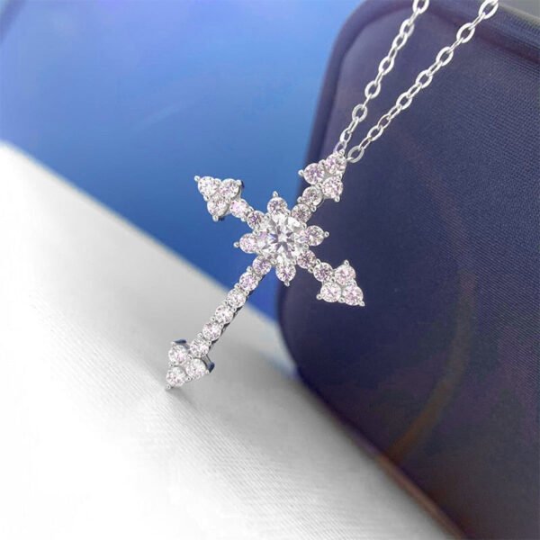 1CT VVS Lab Moissanite Diamond Sterling Silver Cross Necklace