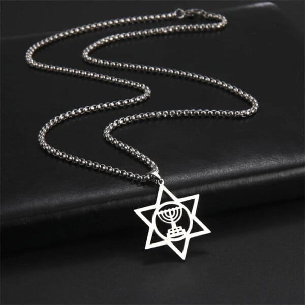 Jewish Menorah Star of David Necklace Stainless Steel - Image 3