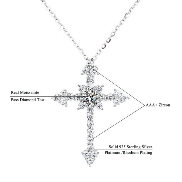 1CT VVS Lab Moissanite Diamond Sterling Silver Cross Necklace - Image 5