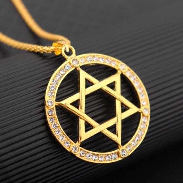 Iced Out Jewish Hexagonal Star Pendant Necklace - Image 2