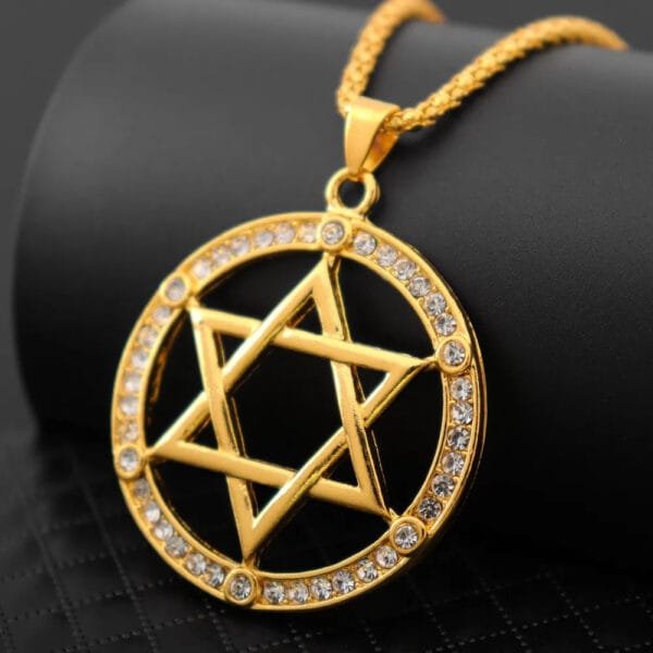 Iced Out Jewish Hexagonal Star Pendant Necklace